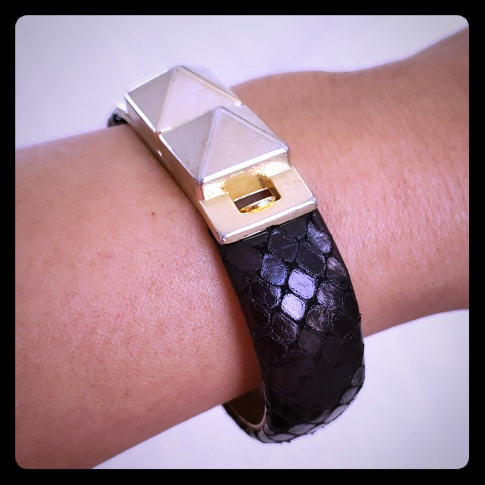 Snake Skin Spike Studded 24KT Gold Plated Bracelet